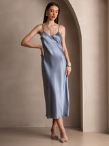 [Graublau] SilkSilky-DE Sleeveless V Neck Kleider 001