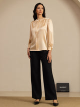 [Champagner] SilkSilky-DE 19Momme Long Sleeve Round Neck Bluse 007