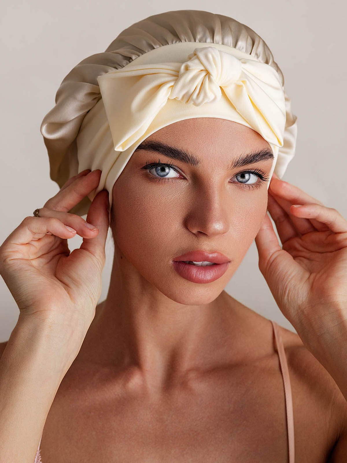 [Beige] SilkSilky-DE Reine Seide Sleep Cap 003