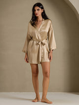 [Champagner Gold] SilkSilky-DE 3/4 Sleeve Damen Morgenmantel 005