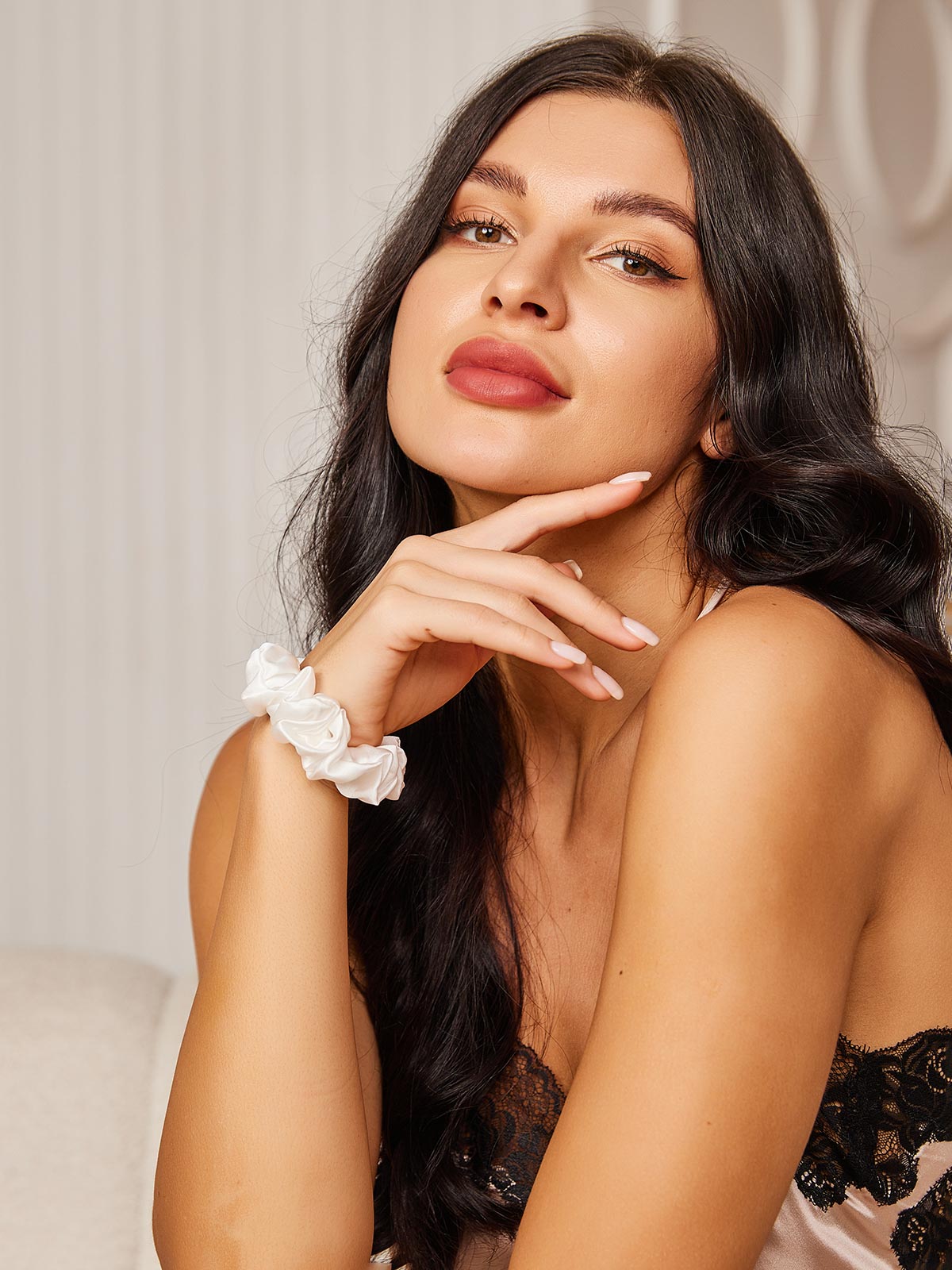 [Weiß] SilkSilky-DE Reine Seide Scrunchie 003,