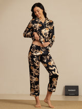 [Schwarzer Drache] SilkSilky-DE Long Sleeve Notch-Kragen Damen Pyjamas 003