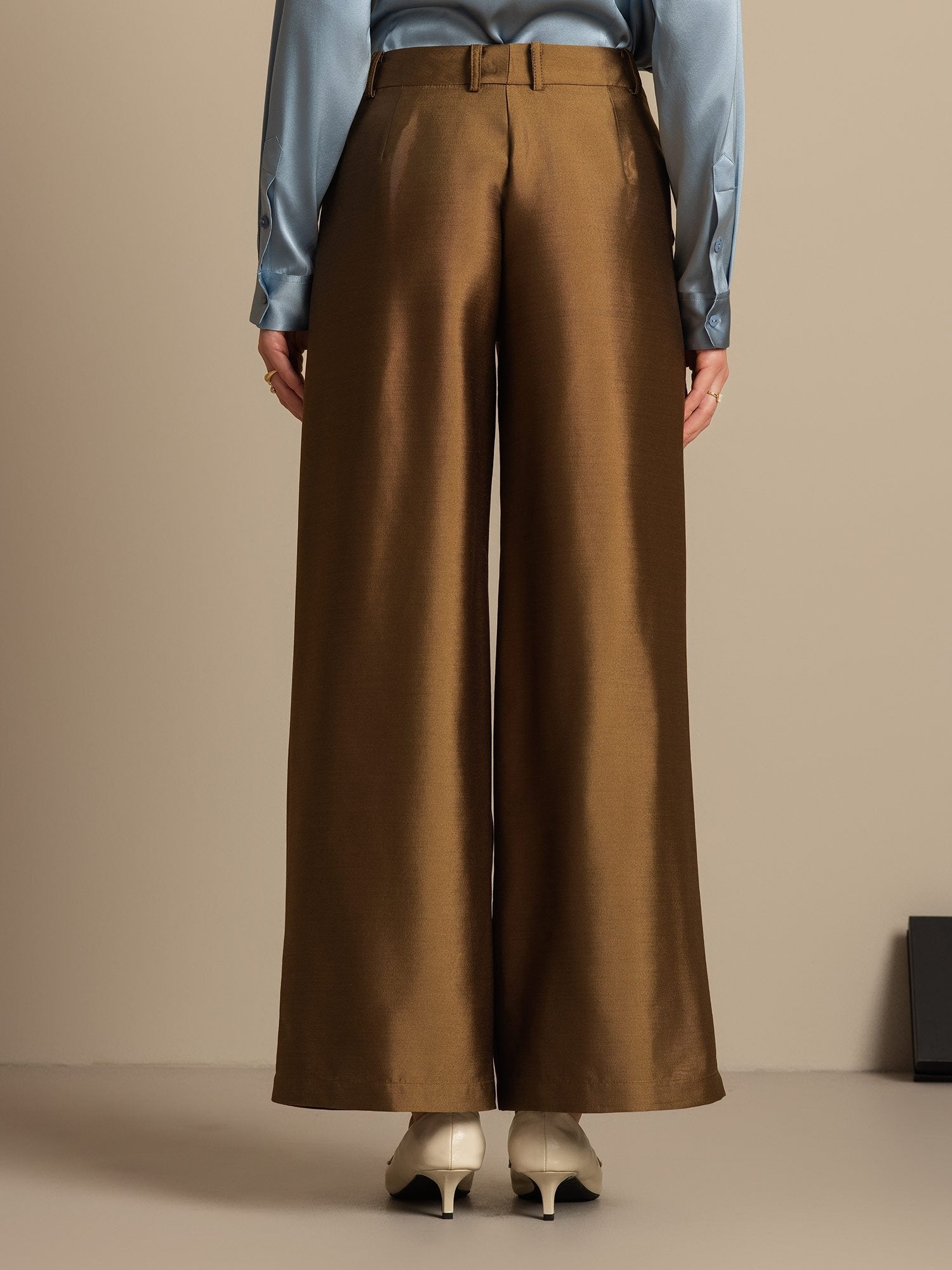 [Bronze] SilkSilky-DE 32Momme Silk-Wool Blend Womens Pants 002,