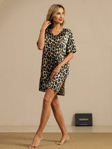 [Leopard] SilkSilky-DE Half Sleeve V Neck Nachthemden 006
