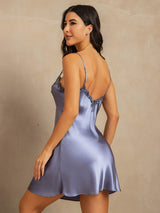 [Stahlblau] SilkSilky-DE Sleeveless V Neck Nachthemden 002