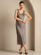 [Dunkelkhaki] SilkSilky-DE Sleeveless Kleider 003