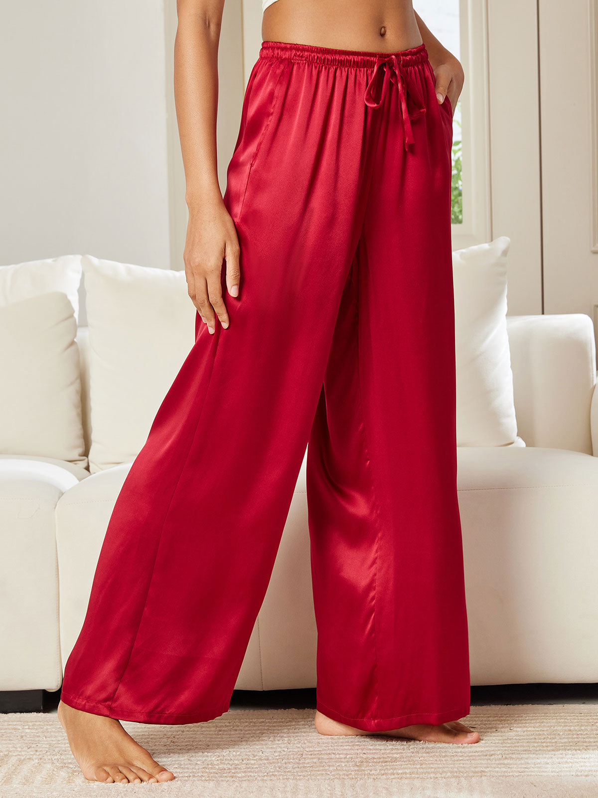[Rotwein] SilkSilky-DE Reine Seide Womens Pants 003