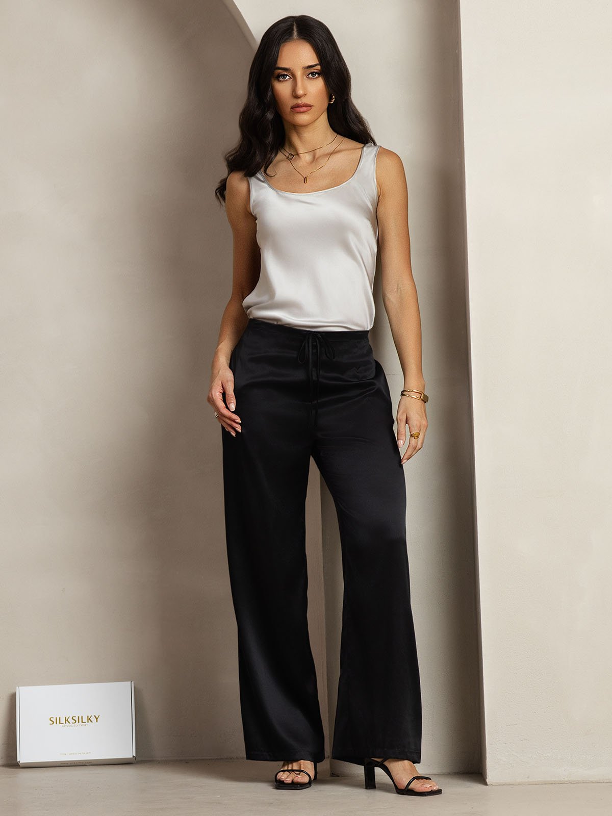 [Schwarz] SilkSilky-DE 19Momme Seide Womens Pants 001
