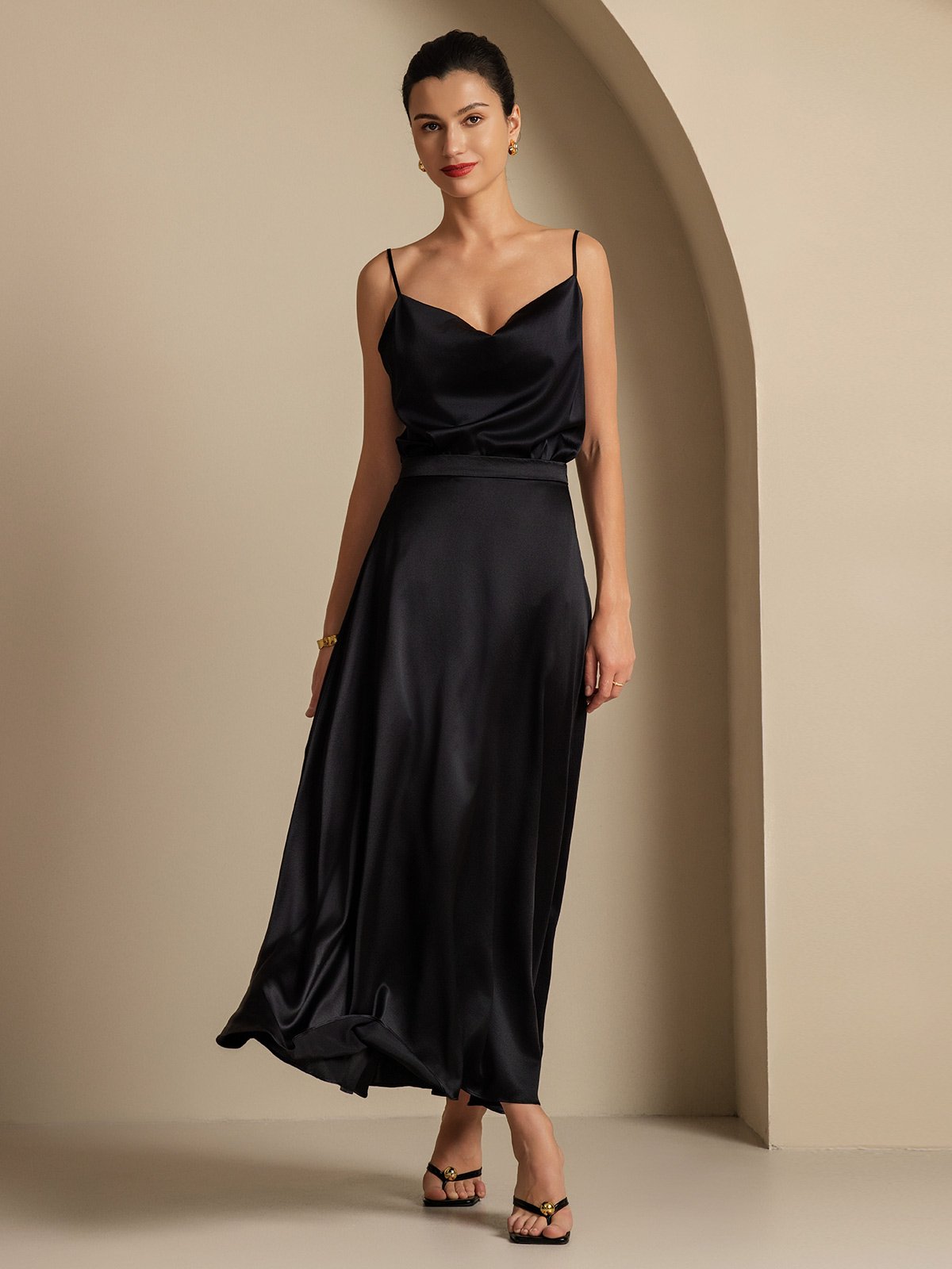 [Schwarz] SilkSilky-DE 19Momme Seide Skirt 005,