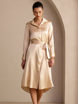 [Champagner] SilkSilky-DE Long Sleeve Lapel Collar Kleider 005