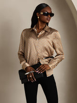 [Floral] SilkSilky-DE Long Sleeve Lapel Collar Damenhemd 004