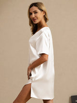 [Weiß] SilkSilky-DE Half Sleeve V Neck Nachthemden 005