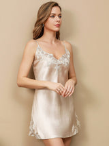 [Beige] SilkSilky-DE Sleeveless V Neck Nachthemden 003