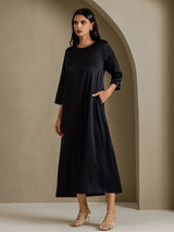 [Schwarz] SilkSilky-DE 3/4 Sleeve Round Neck Kleider 006
