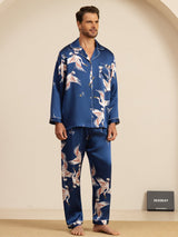 [Dunkelblau] SilkSilky-DE Long Sleeve Notch-Kragen Herren Pyjamas 003