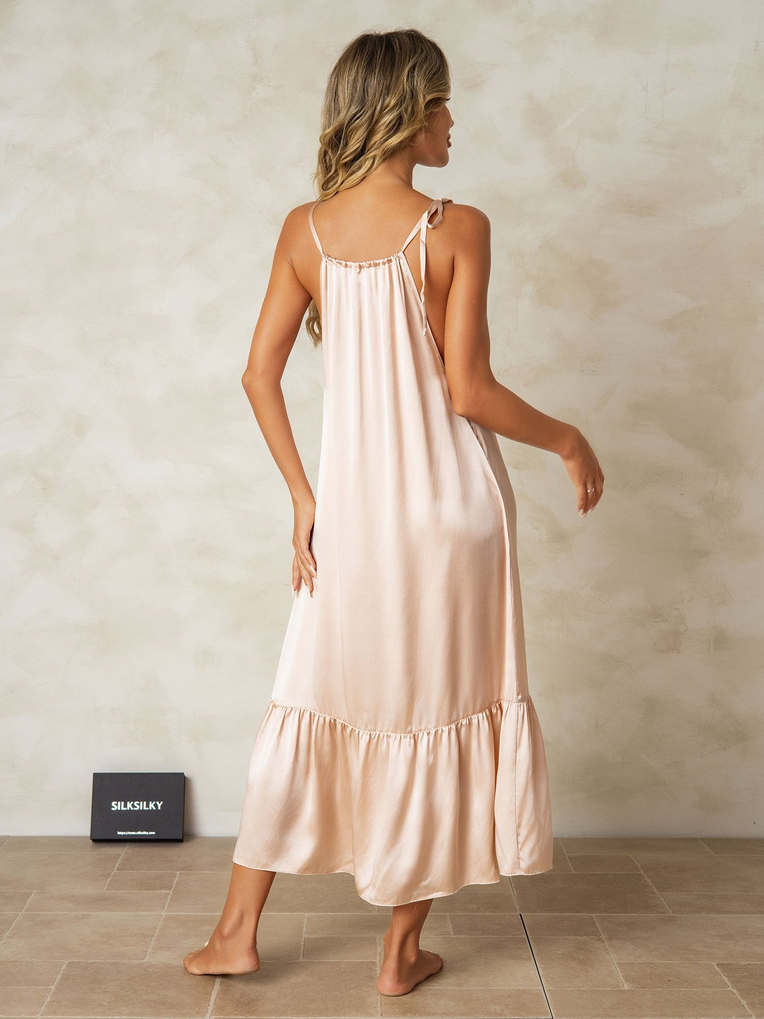 [Tan] SilkSilky-DE Reine Seide Nightgown 002