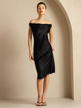 [Schwarz] SilkSilky-DE Sleeveless Cowl Neck Kleider 001