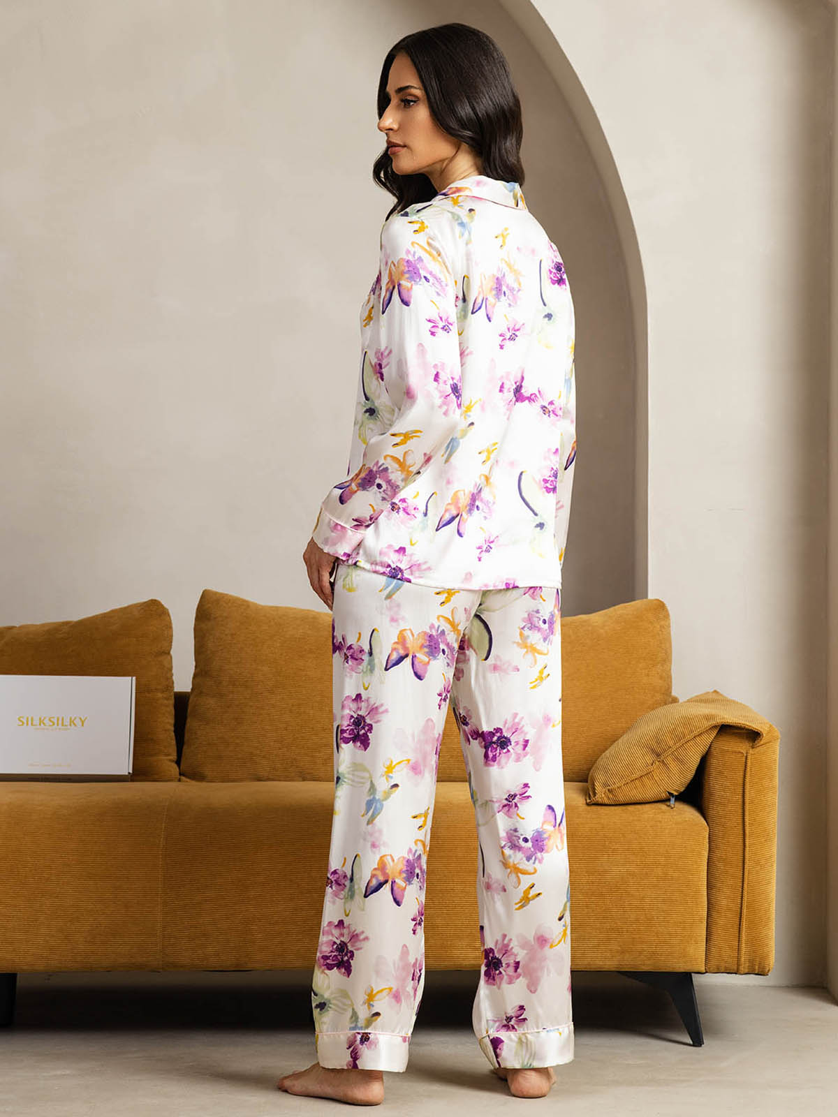 [Aquarellblumen] SilkSilky-DE Reine Seide Womens Pajamas 002