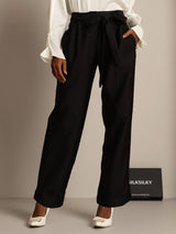 [Schwarz] SilkSilky-DE 32Momme Silk-Wool Blend Womens Pants 006