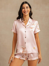 [Rosa] SilkSilky-DE Short Sleeve Notch-Kragen Damen Pyjamas 001