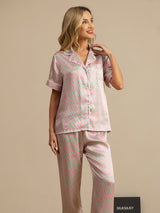 [Rosa Herz Geo] SilkSilky-DE Short Sleeve Notch-Kragen Damen Pyjamas 003