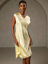 [Gelb] SilkSilky-DE Cap Sleeve V Neck Nachthemden 004