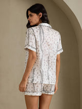 [Weißer Leopard] SilkSilky-DE Short Sleeve Notch Collar Damen Pyjamas 002