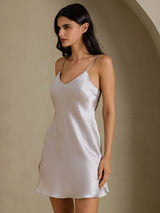 [Grau] SilkSilky-DE Sleeveless V Neck Nachthemden 006