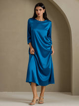 [König Blau] SilkSilky-DE 3/4 Sleeve Round Neck Kleider 007