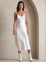 [Weiß] SilkSilky-DE Sleeveless V Neck Kleider 004