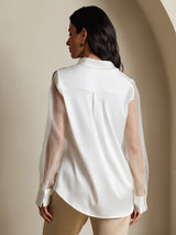 [Weiß] SilkSilky-DE Long Sleeve Lapel Collar Damenhemd 002