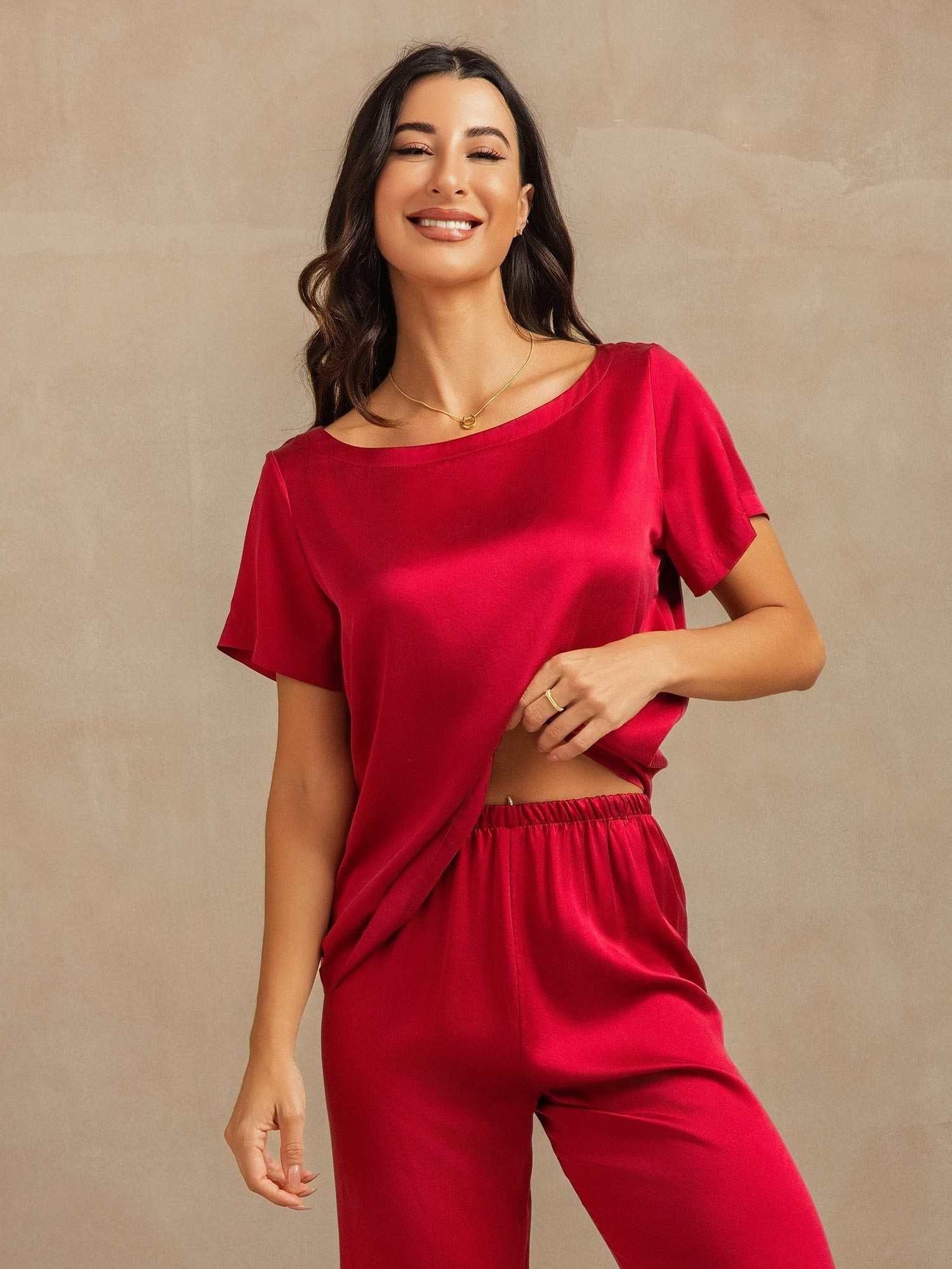 [Rotwein] SilkSilky-DE 19Momme Seide Womens Pajamas 008