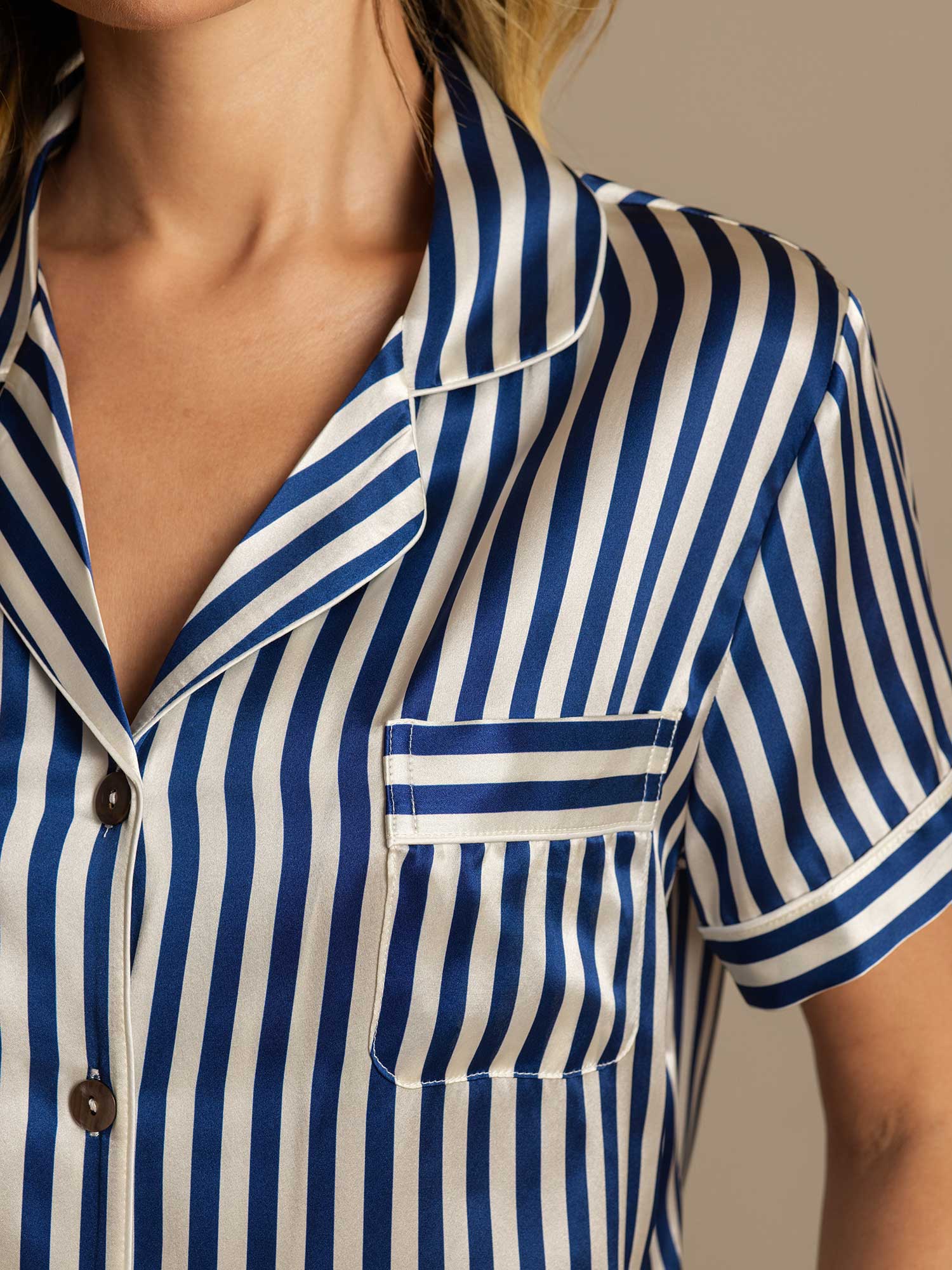 [Dunkelblau] SilkSilky-DE Reine Seide Womens Pajamas 007,