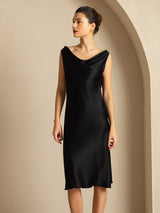 [Schwarz] SilkSilky-DE Sleeveless Cowl Neck Kleider 007