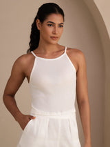 [Weiß] SilkSilky-DE Sleeveless Crew Neck Cami Top 001