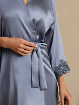 [Hellblau] SilkSilky-DE 3/4 Sleeve Damen Morgenmantel 004