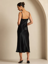 [Schwarz] SilkSilky-DE Sleeveless V Neck Kleider 002