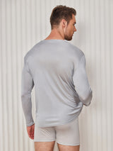 [Hellgrau] SilkSilky-DE Long Sleeve Round Neck Herren T-Shirt 002
