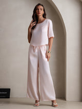 [Rosa] SilkSilky-DE Half Sleeve Round Neck Damen Pyjamas 003