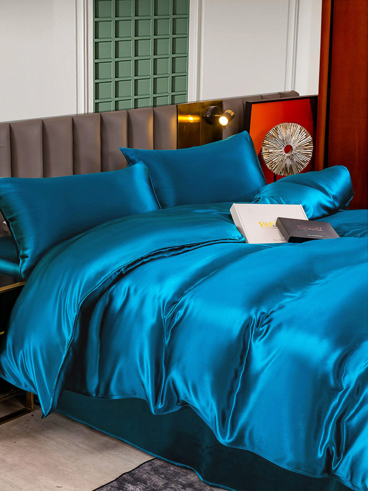 [König Blau] SilkSilky-DE 25Momme Reine Seide Bedding Set 003,