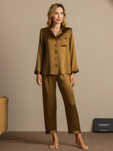 [Braun] SilkSilky-DE Long Sleeve Notch-Kragen Damen Pyjamas 001