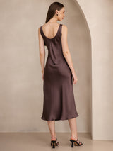 [Kaffee] SilkSilky-DE Sleeveless Kleider 002