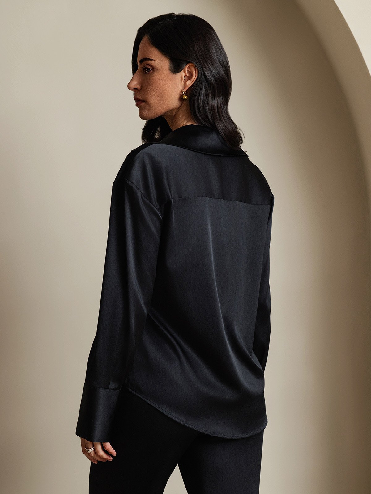 [Schwarz] SilkSilky-DE 19Momme Seide Womens Shirt 002