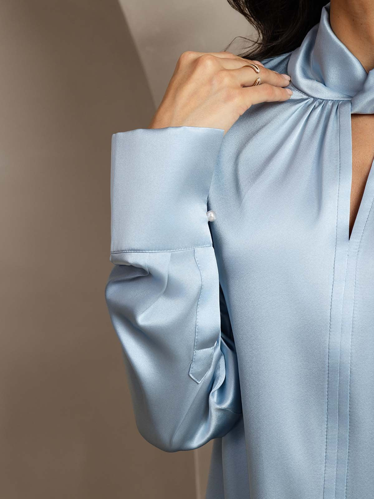 [Graublau] SilkSilky-DE 19Momme Seide Womens Shirt 004