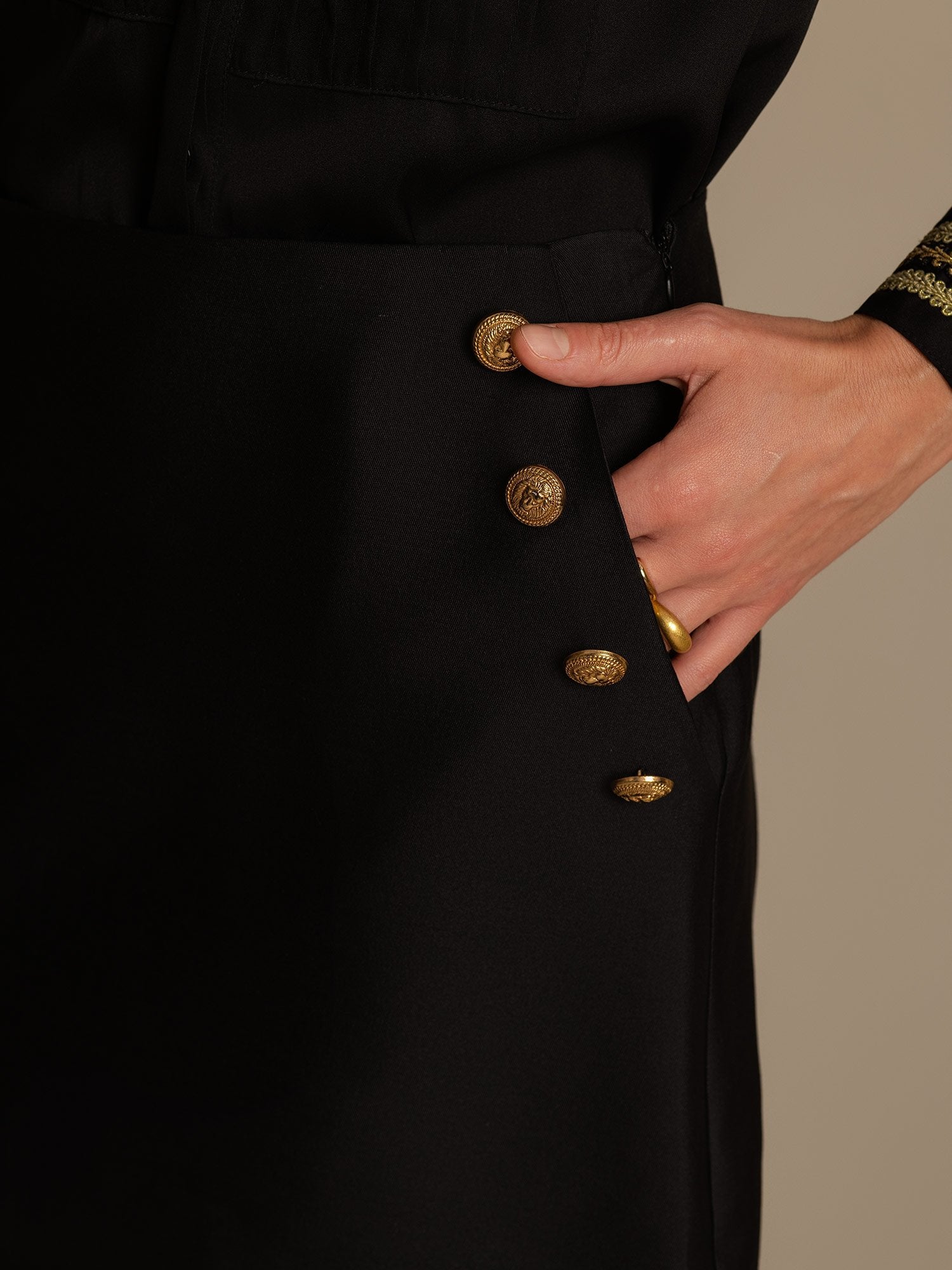 [Schwarz] SilkSilky-DE 32Momme Silk-Wool Blend Skirt 004,