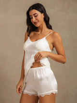 [Weiß] SilkSilky-DE Spaghettiträger Camisole-Set 007