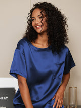 [Dunkelblau] SilkSilky-DE Kurzärmelig Rundhalsausschnitt Damen Pyjamas 002