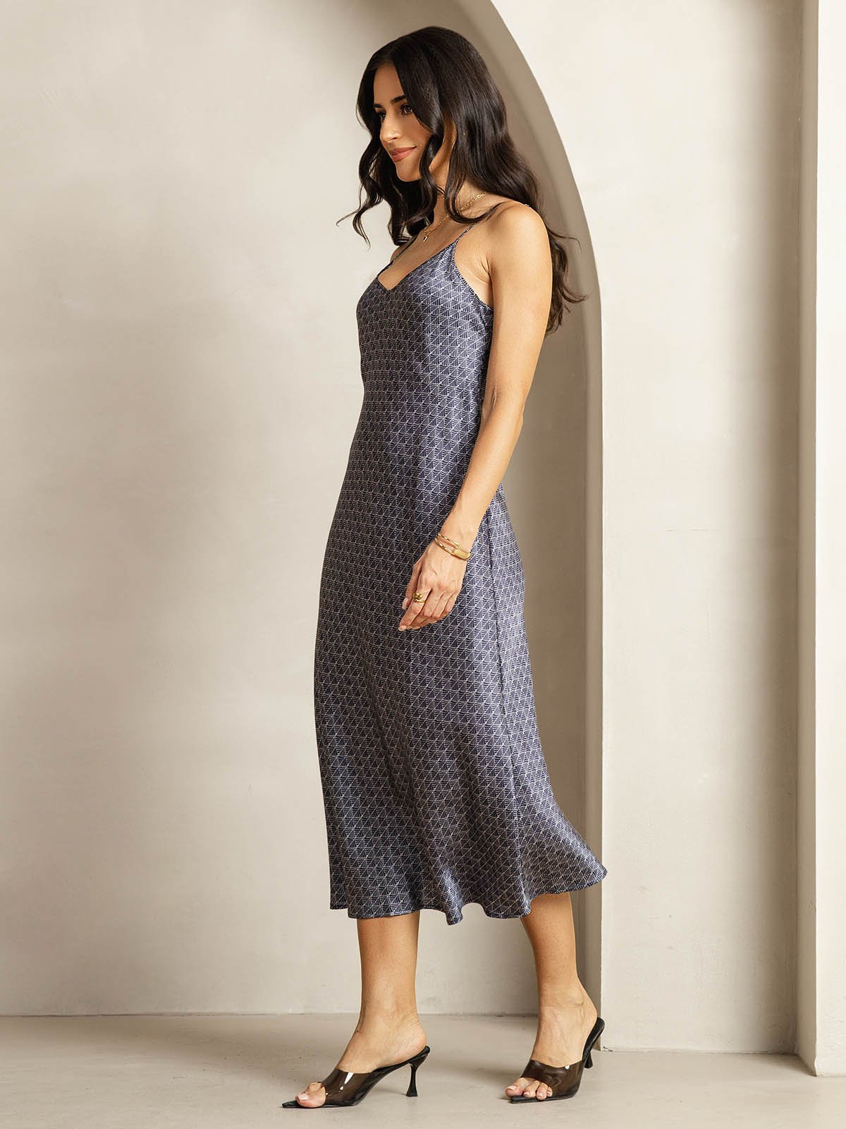 [Marine Ginkgo] SilkSilky-DE 19Momme Seide V Ausschnitt Kleider 003