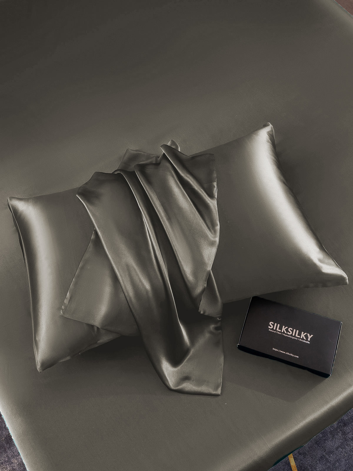 [Dunkelgrau] SilkSilky-DE 22Momme Reine Seide Pillowcase 004