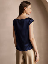 [Dunkelblau] SilkSilky-DE Cap Sleeve Cowl Neck T-Shirt 002
